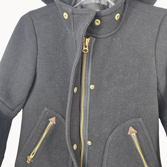 J.Crew‎ Womens 2 Italian Wool Hooded Tailored Coat Black Lined Gold Accents Warm - Picture 14 of 15